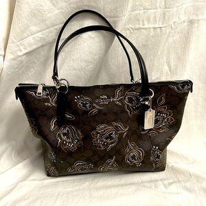 Coach Ava Tote in Signature Canvas Brown Floral Metallic